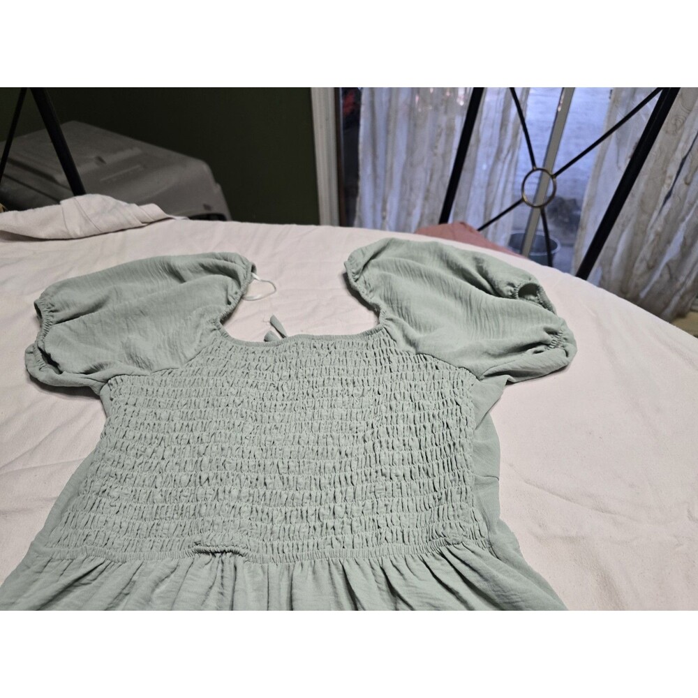 DRESS Streetwear Society L.  Dress Casual Short Puff Sleeve Mint Green - Picture 16 of 16